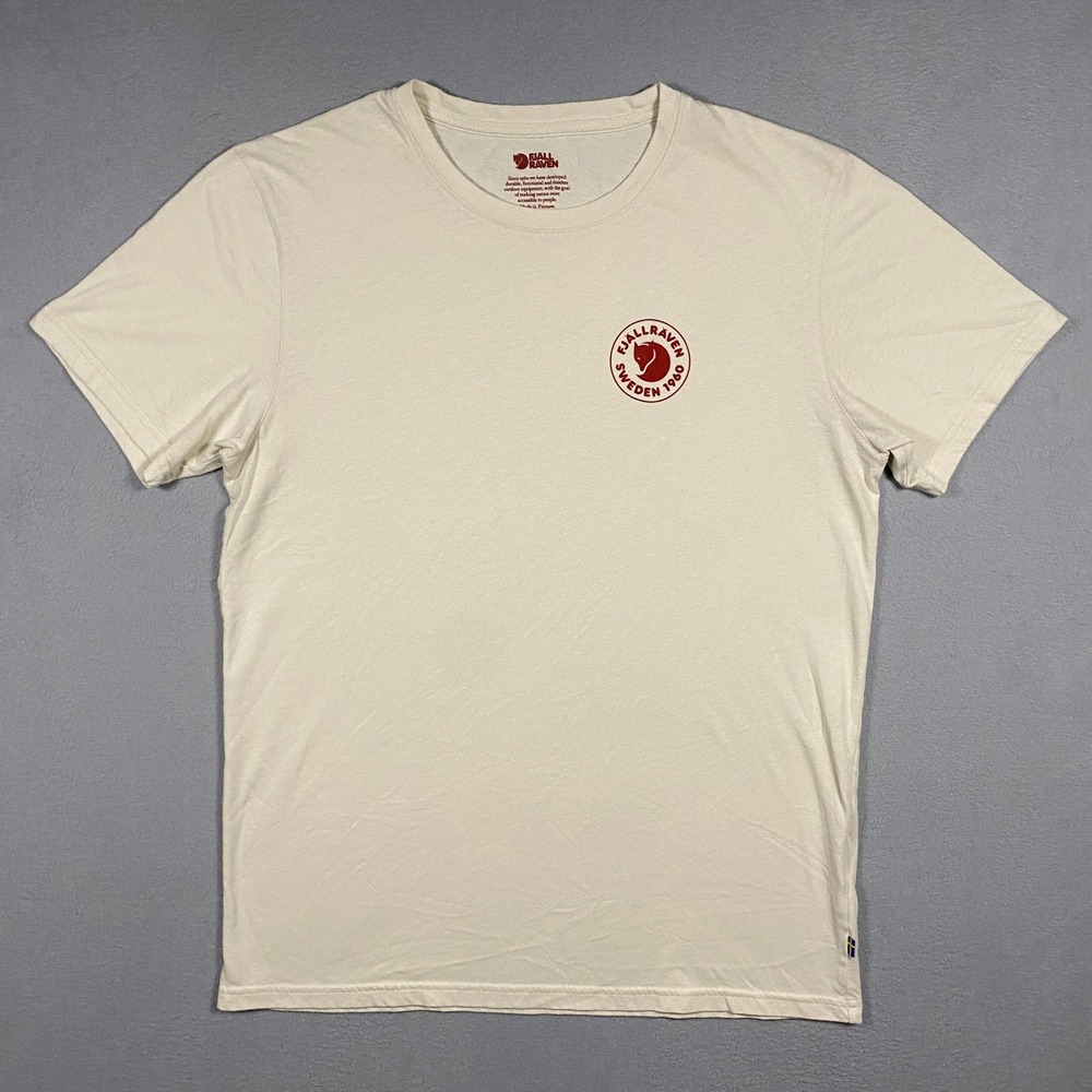 Fjallraven T-Shirt Mens Large Cream Logo Graphic Short Sleeve Outdoor Tee